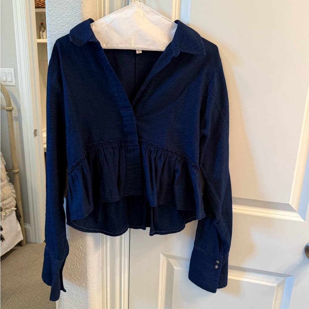 Pilcro Deep Blue / Denim Ruffled Blouse